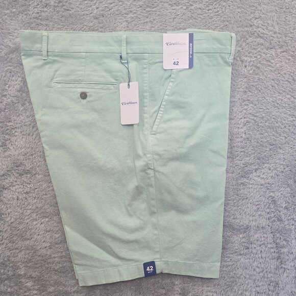 Caribbean Roundtree & York Men's Cotton Stretch Chino Shorts Mint Green Sizes - Picture 1 of 6